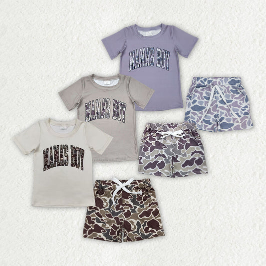 Sibling 3 Colors Baby Boys Mama's Boy Tops Camouflage Shorts Outfits