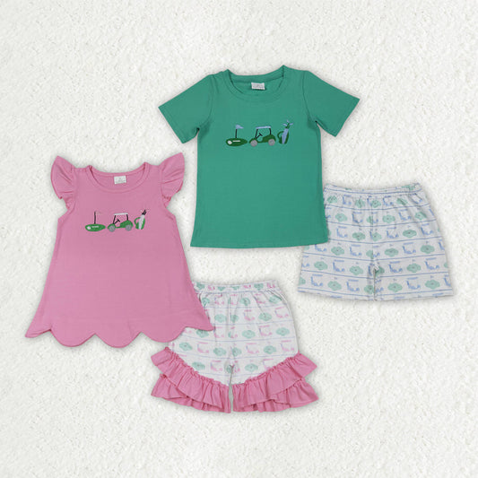 Sibling Embroidery Baby Girls Boys Golf Truck Summer Outfits Sets