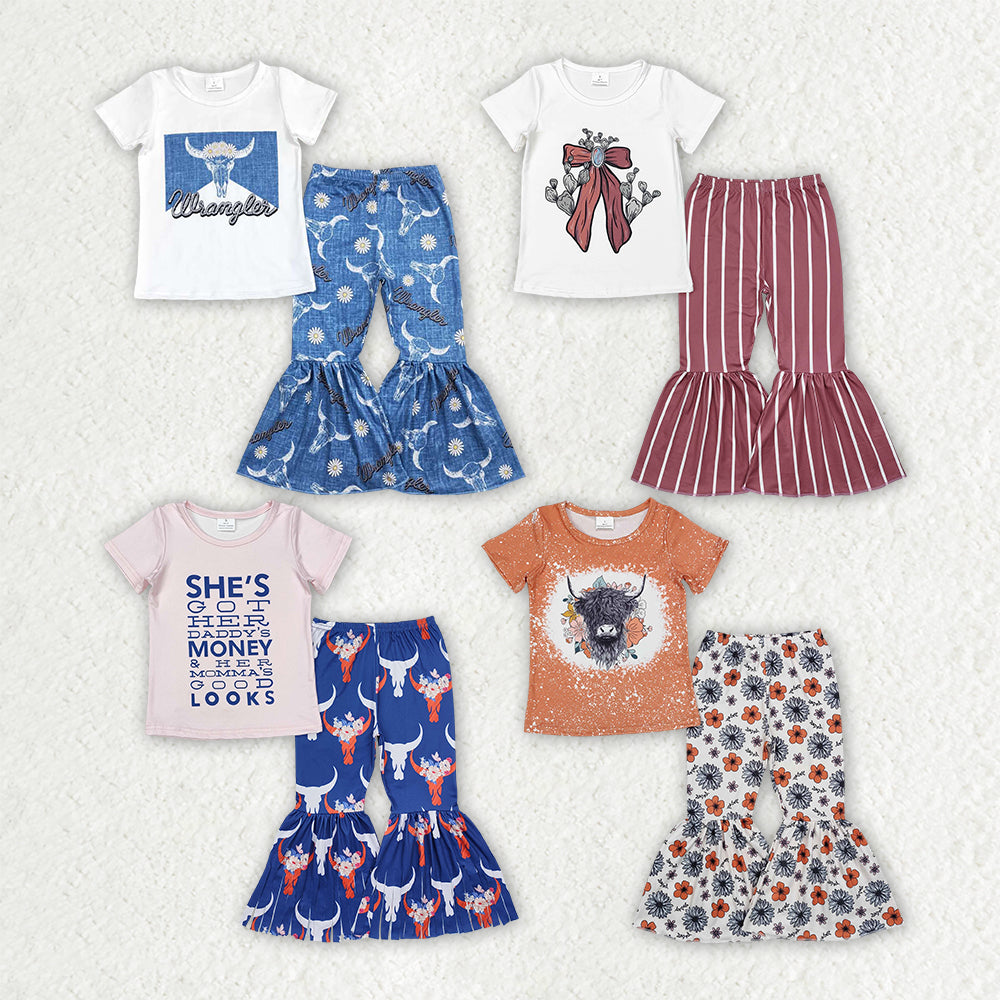 Sibling Baby Girls Western Shirts Top Bell Bottom Pants Outfits