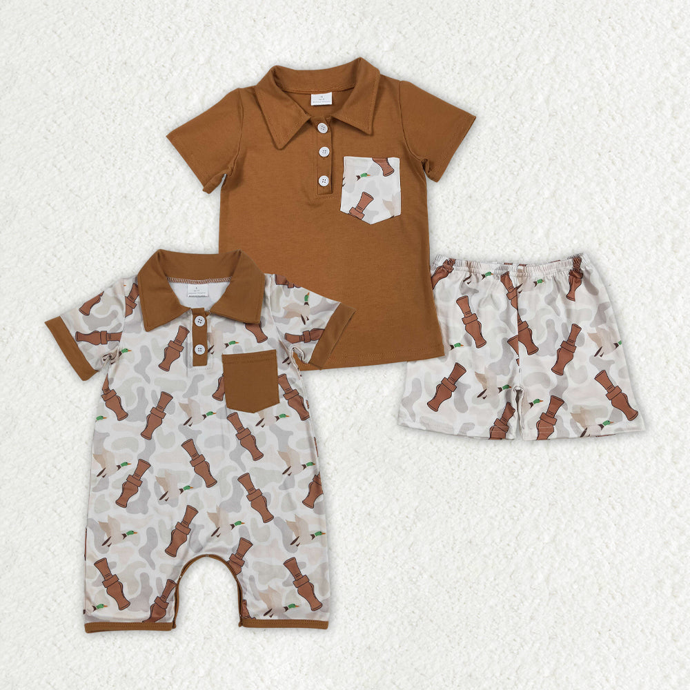 Sibling Baby Boys Brown Duck Calls Camo Hunting Rompers Clothes Sets