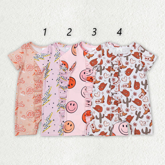 Sibling Baby Girls Ruffle Western Short Sleeve Rompers