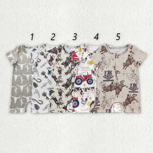 Sibling Baby Boys Western Buttons Summer Rompers