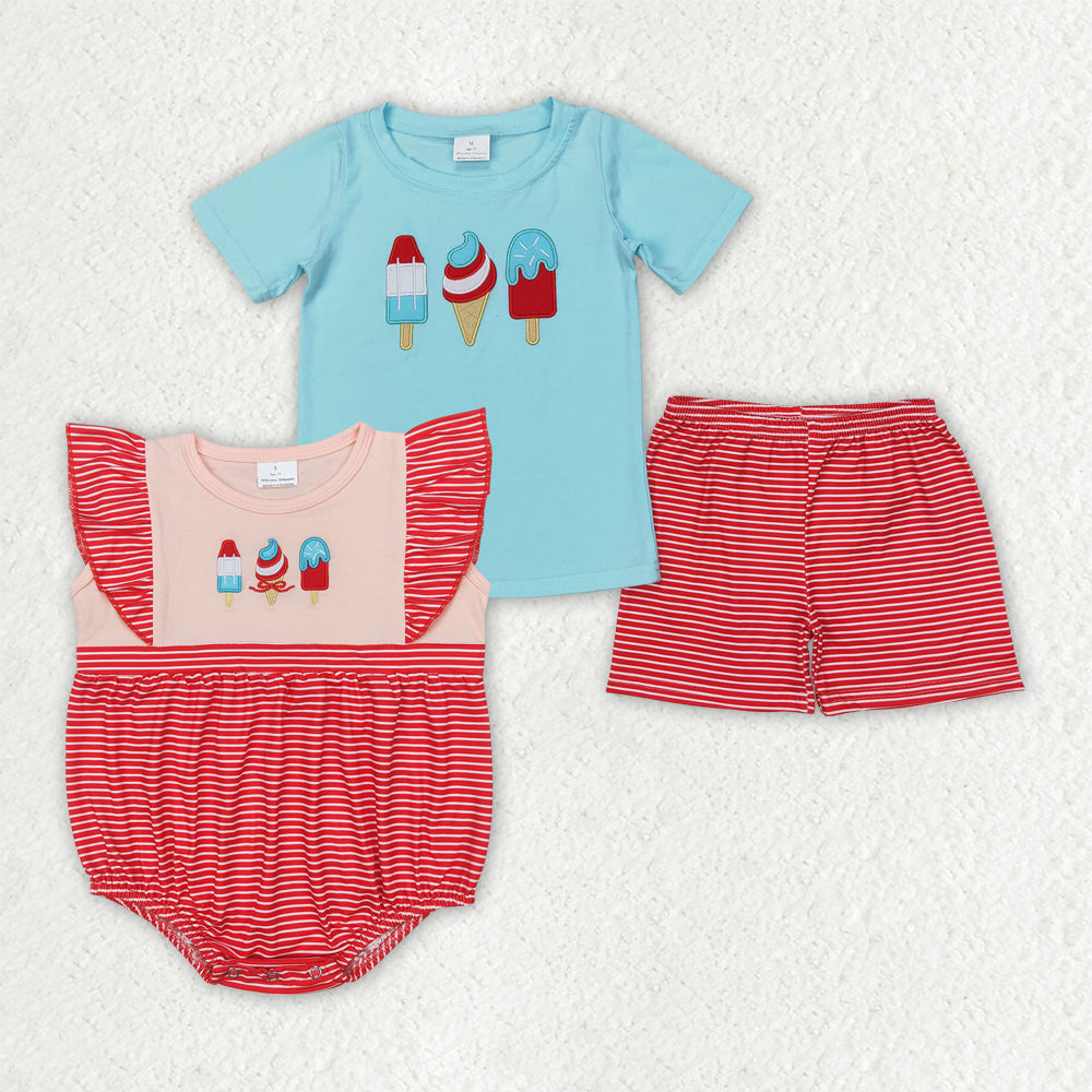 Sibling Baby Boys Popstick Shirt 4th Of July Rompers Shorts Sets