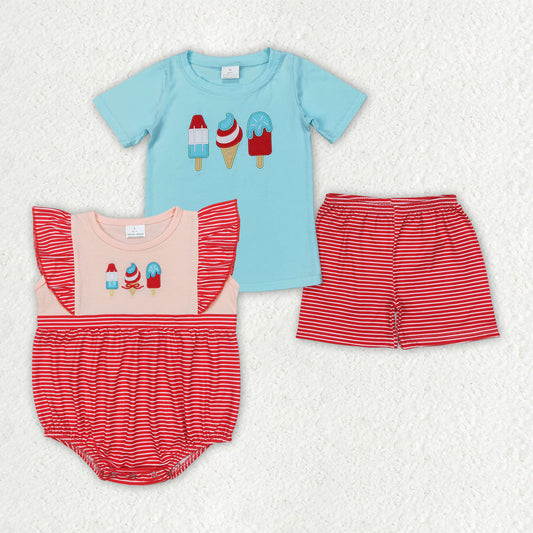 Sibling Baby Boys Popstick Shirt 4th Of July Rompers Shorts Sets