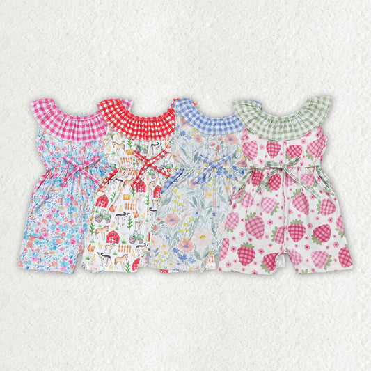 Sibling Baby Girls Ruffle Neck Summer Pockets Shorts Jumpsuits