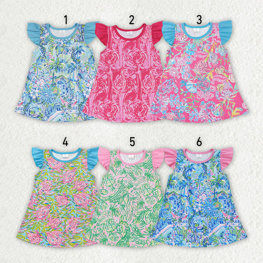 Sibling Baby Girls Sea Flowers Flutter Sleeve Tunic Tops
