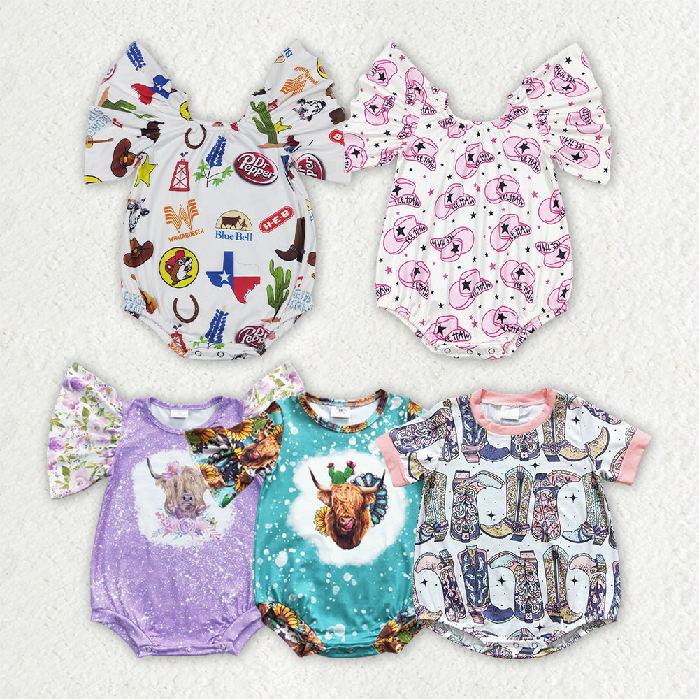 Sibling Baby Girls Western Flutter Sleeve Rompers