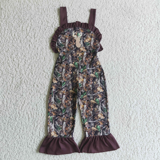 Christmas elk camo ruffle Jumpsuit