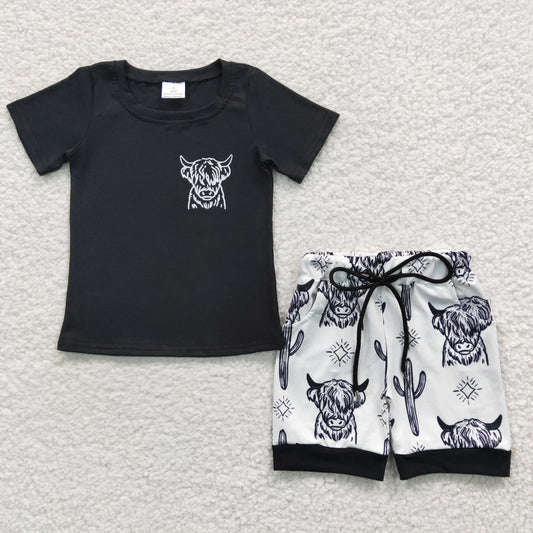 boys western cowboys calf t-shirts+shorts sets BSSO0209