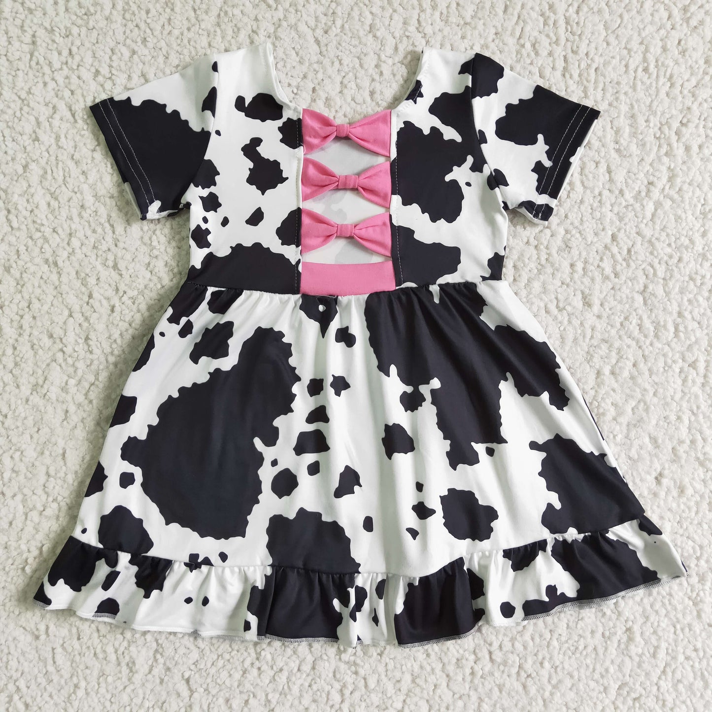 GSD0102 Black White Cow Print Ruffle Dresses