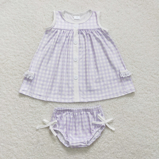 GBO0260  baby girl clothes purple plaid girl summer bummies sets