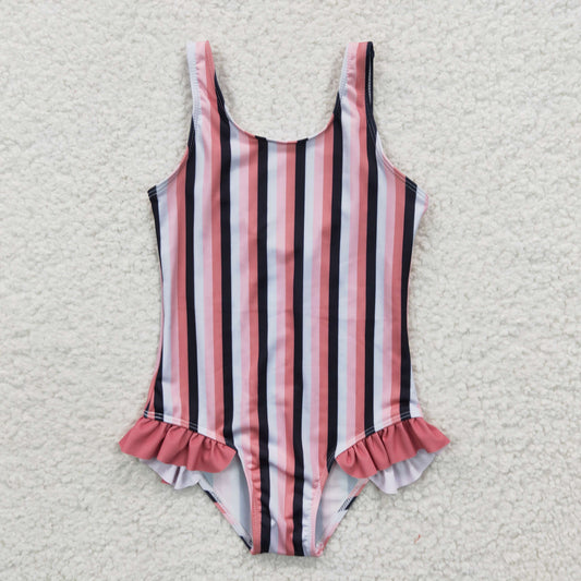 baby girls pink stripe swimsuits S0049