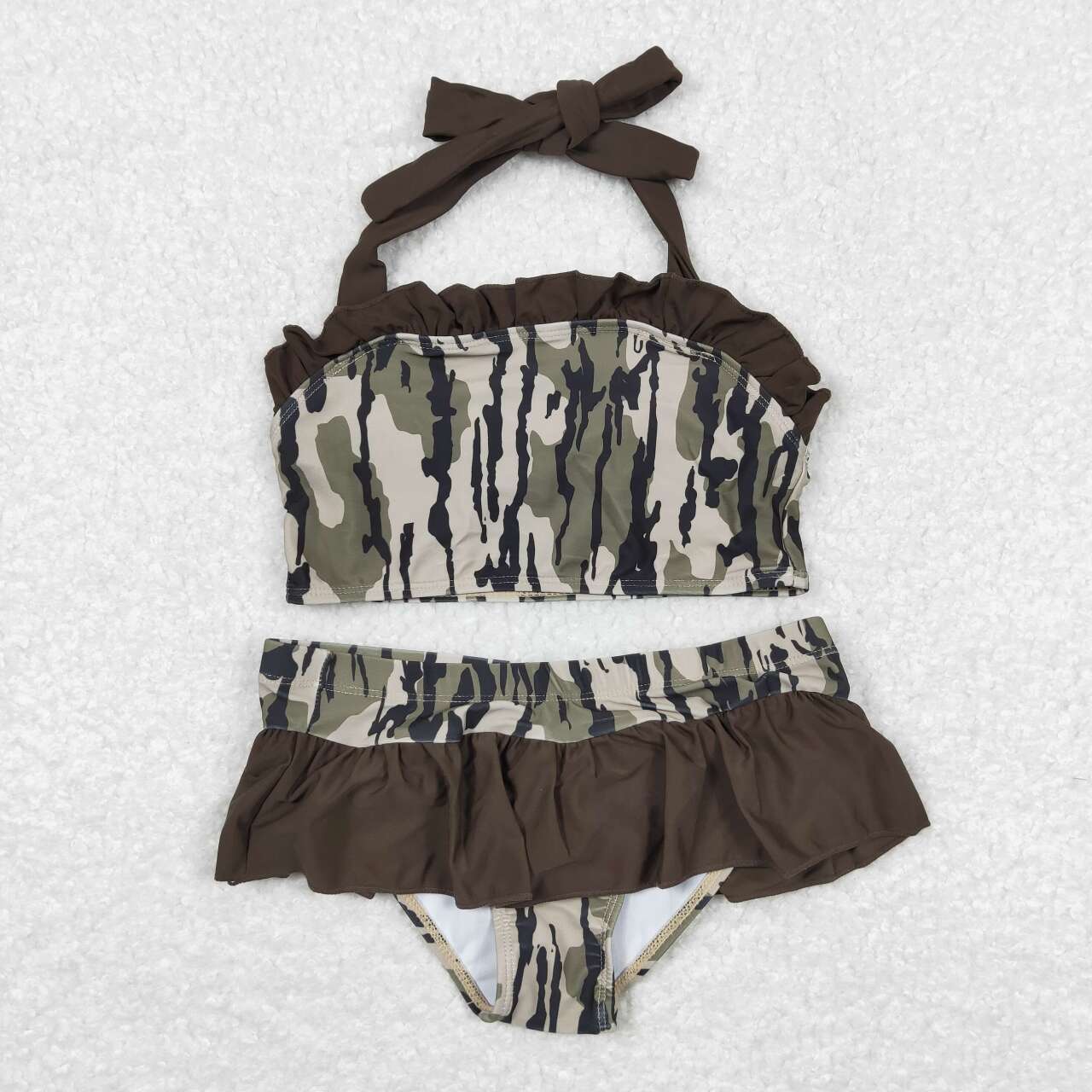 S0193 Baby Girls Southern Olive Camo Strap Vest Bummies Swimsuits