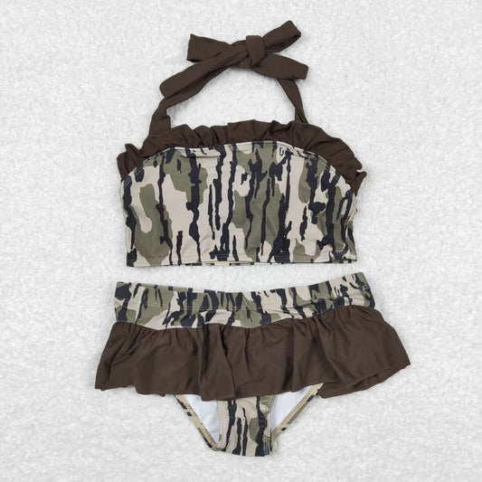 S0193 Baby Girls Southern Olive Camo Strap Vest Bummies Swimsuits