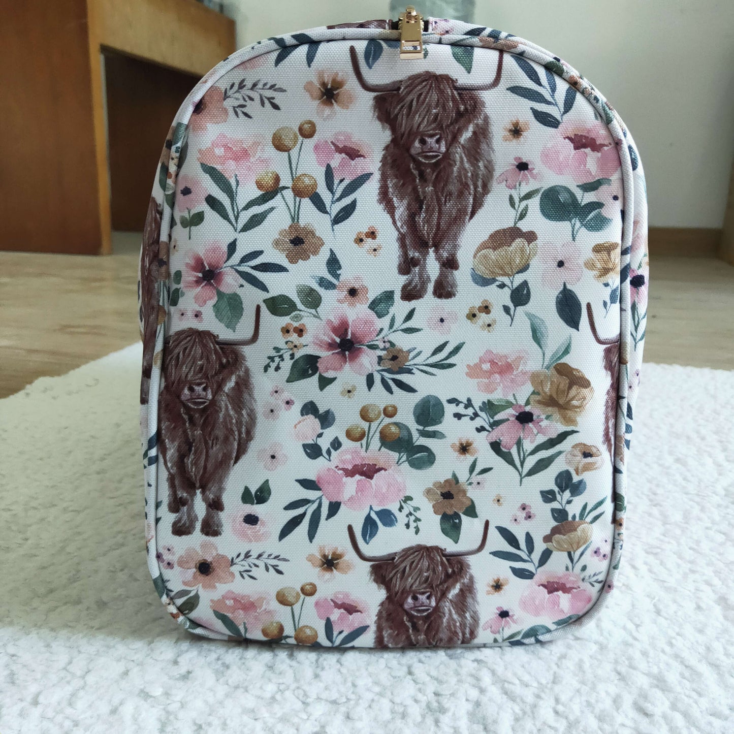BA0008 Floral Highland Cows Western Gym Bags Traveling Bags