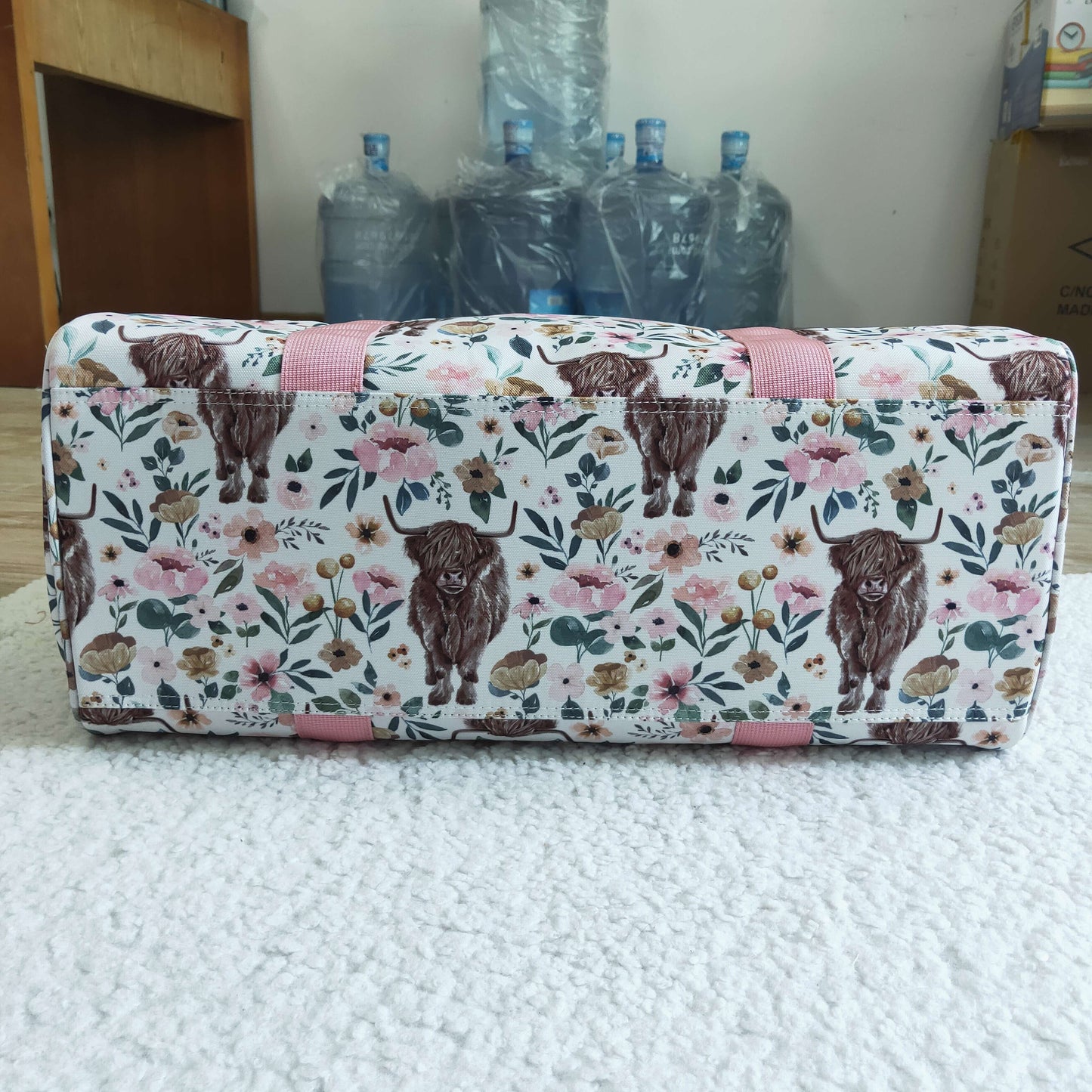 BA0008 Floral Highland Cows Western Gym Bags Traveling Bags